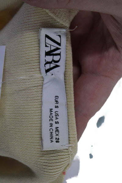 Zara Women Sundress Beige Floral Square Neck Long Sleeveless Size S