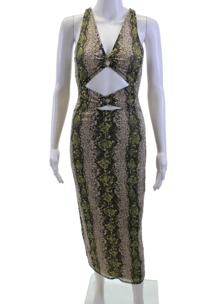 AFRM Women Bodycon Maxi Dress Beige Animal Print V-Neck Sleeveless Size XS
