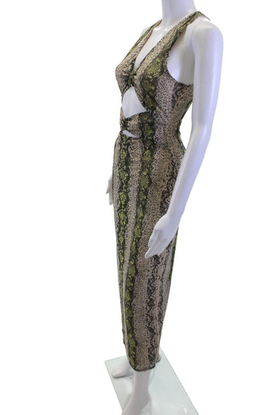 AFRM Women Bodycon Maxi Dress Beige Animal Print V-Neck Sleeveless Size XS