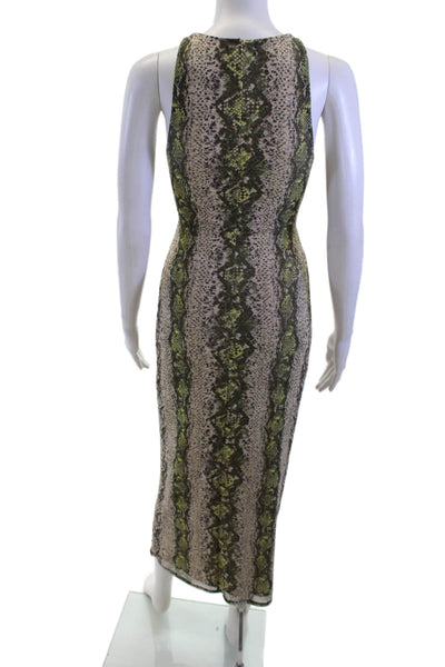 AFRM Women Bodycon Maxi Dress Beige Animal Print V-Neck Sleeveless Size XS