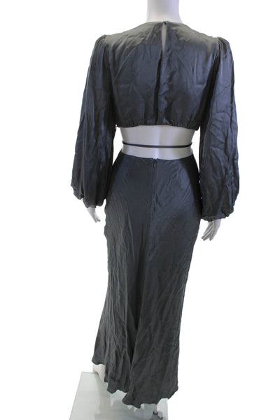 ASTR Womens Maxi Dress Dark Gray Long Sleeve Drawstring Size XS