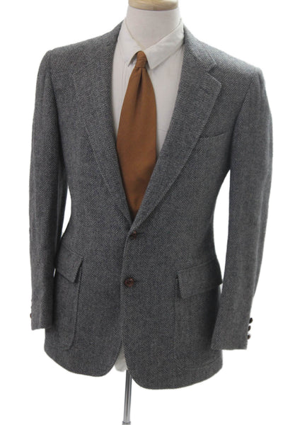 Nordstrom Mens Herringbone 100% Wool Sport Coat Gray Button Collared Size 42