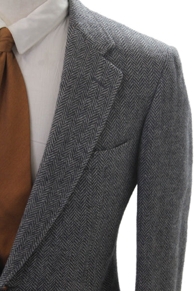 Nordstrom Mens Herringbone 100% Wool Sport Coat Gray Button Collared Size 42
