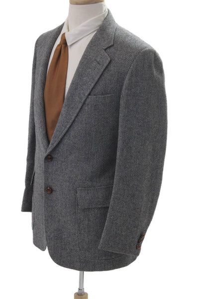 Nordstrom Mens Herringbone 100% Wool Sport Coat Gray Button Collared Size 42