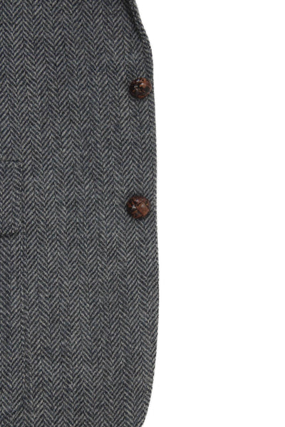 Nordstrom Mens Herringbone 100% Wool Sport Coat Gray Button Collared Size 42