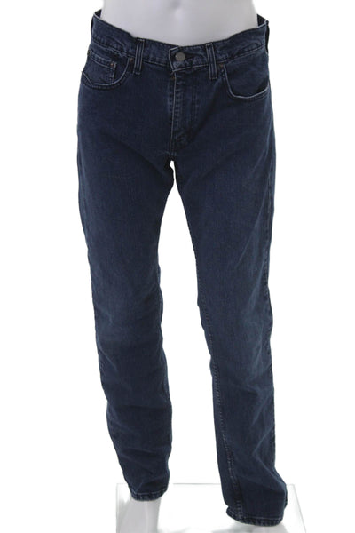 Levis Mens Straight Jeans Dark Blue Cotton Blend Button Size 32