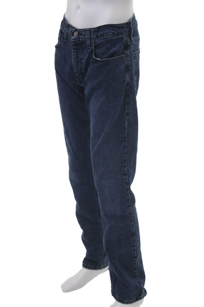 Levis Mens Straight Jeans Dark Blue Cotton Blend Button Size 32
