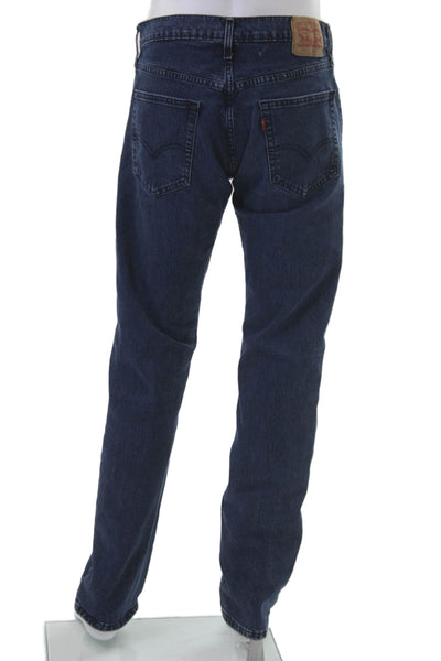 Levis Mens Straight Jeans Dark Blue Cotton Blend Button Size 32