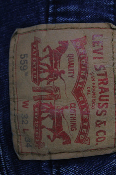 Levis Mens Straight Jeans Dark Blue Cotton Blend Button Size 32