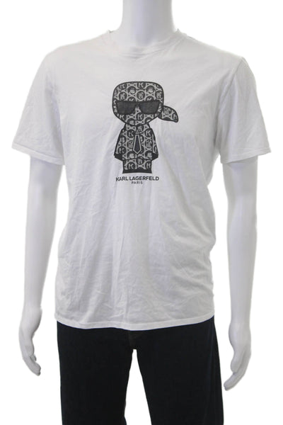 Karl Lagerfeld Men Graphic Print White Cotton Short Sleeve T-Shirt Size M