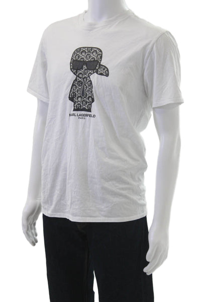 Karl Lagerfeld Men Graphic Print White Cotton Short Sleeve T-Shirt Size M