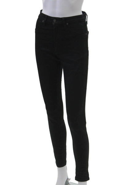 Carmar Women Skinny Jeggings Black Mid-Rise Button 29in Size 27