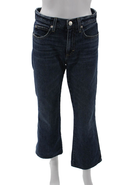 Amo Women Dark Blue Cropped Flared Jeans Mid Rise 28 Inseam Size 23