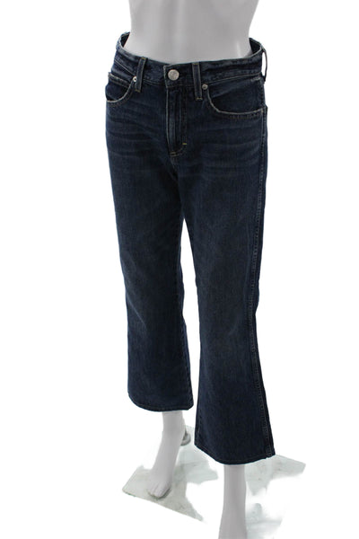 Amo Women Dark Blue Cropped Flared Jeans Mid Rise 28 Inseam Size 23