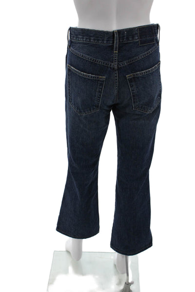 Amo Women Dark Blue Cropped Flared Jeans Mid Rise 28 Inseam Size 23