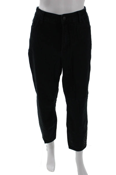 NYDJ Women Plus Ankle Cropped Pants Black Button Size 14