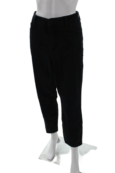 NYDJ Women Plus Ankle Cropped Pants Black Button Size 14