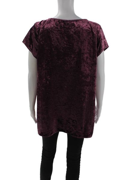 Soft Surroundings Women Purple Floral V-Neck Tunic Blouse Short Sleeve Size M