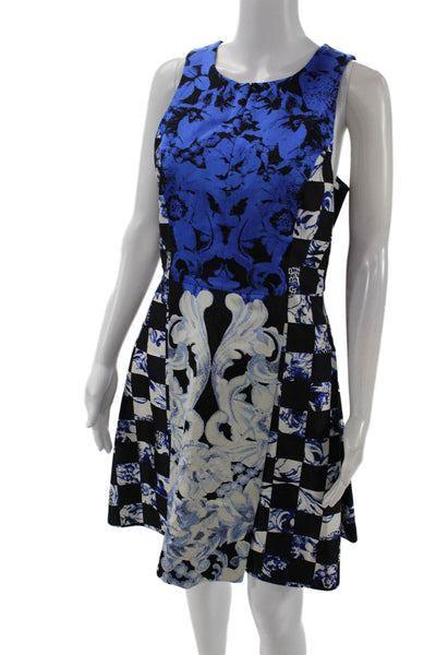 Tibi Women Fit & Flare Sleeveless Dress Black Check Floral Knee Length Size 8