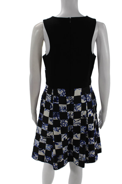 Tibi Women Fit & Flare Sleeveless Dress Black Check Floral Knee Length Size 8