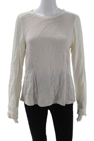 Rebecca Taylor Women Basic White Solid Crew Neck Long Sleeve Blouse Size 8