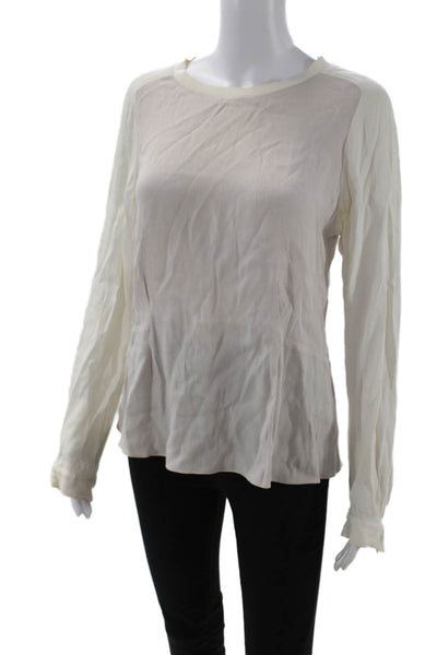Rebecca Taylor Women Basic White Solid Crew Neck Long Sleeve Blouse Size 8
