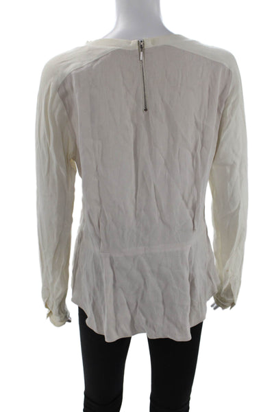 Rebecca Taylor Women Basic White Solid Crew Neck Long Sleeve Blouse Size 8