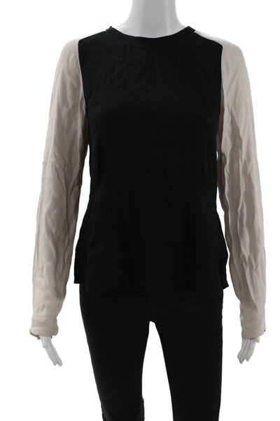 Rebecca Taylor Women Black Crew Neck Long Sleeve Blouse Viscose Size 8