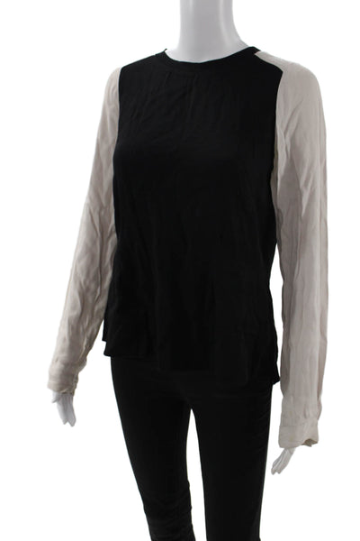 Rebecca Taylor Women Black Crew Neck Long Sleeve Blouse Viscose Size 8