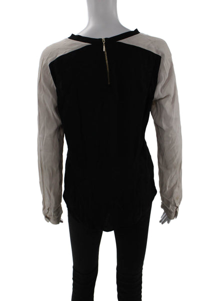 Rebecca Taylor Women Black Crew Neck Long Sleeve Blouse Viscose Size 8