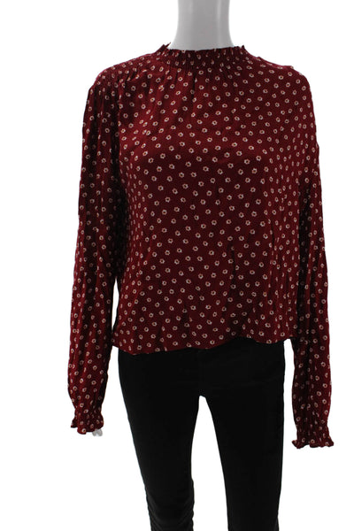 Elodie Womens Boho Floral High Neck Long Sleeve Rayon Blouse Zip Size M