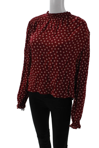 Elodie Womens Boho Floral High Neck Long Sleeve Rayon Blouse Zip Size M