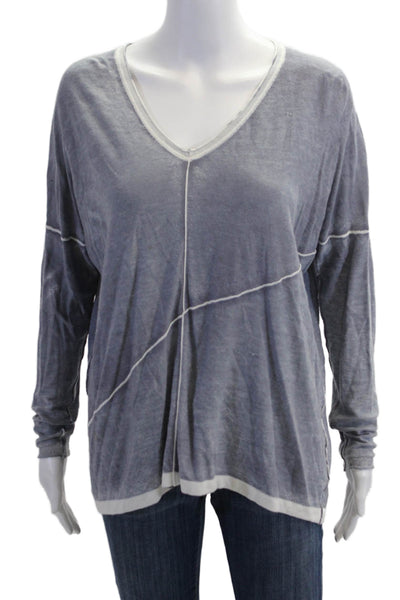 Kokun Women Gray Bamboo Cashmere V-Neck Long Sleeve Basic Top Size M