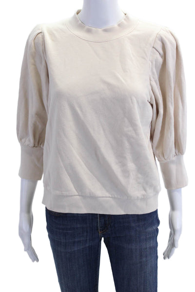 Nation LTD Womens Pullover Sweatshirt Beige 3/4 Sleeve Crew Neck Cotton Size M