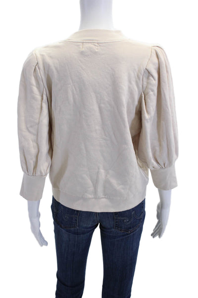 Nation LTD Womens Pullover Sweatshirt Beige 3/4 Sleeve Crew Neck Cotton Size M