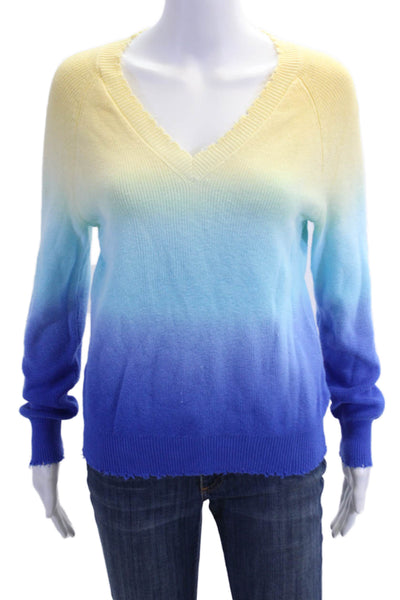 Minnie Rose, Womens Pullover Sweater V-Neck Long Sleeve Yellow Cotton Size L