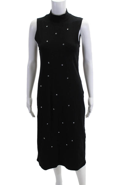 Zara Women Sheath Sweater Dress Black Mock Neck Sleeveless Long Cotton Size L