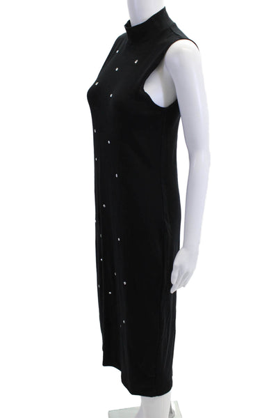 Zara Women Sheath Sweater Dress Black Mock Neck Sleeveless Long Cotton Size L