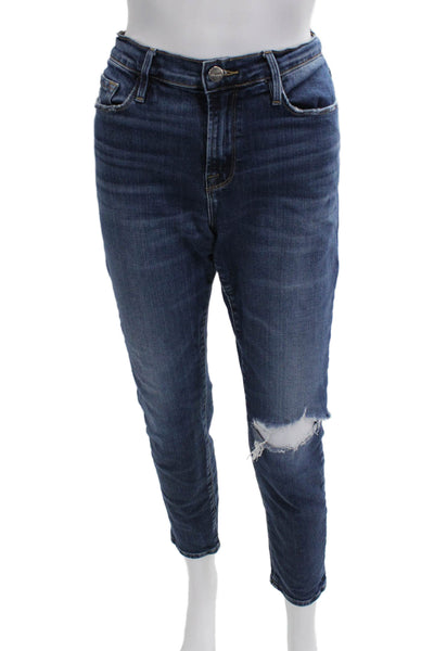 Frame Womens Cropped Ankle Jeans Dark Blue High Rise Button Size 28