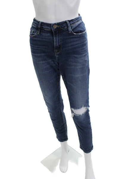 Frame Womens Cropped Ankle Jeans Dark Blue High Rise Button Size 28