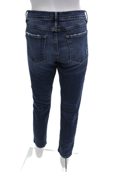 Frame Womens Cropped Ankle Jeans Dark Blue High Rise Button Size 28