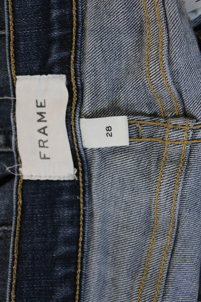 Frame Womens Cropped Ankle Jeans Dark Blue High Rise Button Size 28