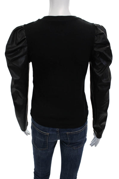 Zara Womens Black Crew Neck Long Sleeve T-Shirt Cotton/Elastane Size M