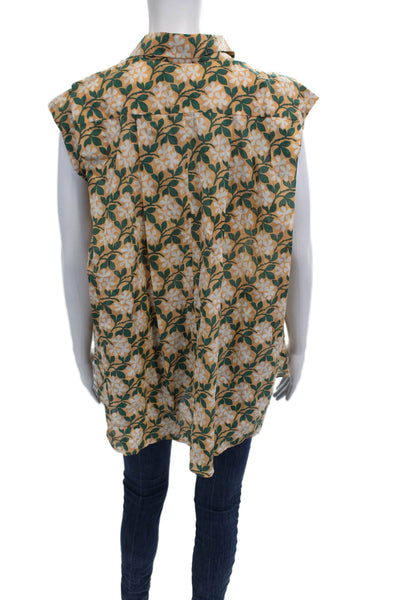 Porridge Anthropologie Women Tunic Green Floral Short Sleeve Button-Up Size XS