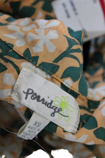 Porridge Anthropologie Women Tunic Green Floral Short Sleeve Button-Up Size XS