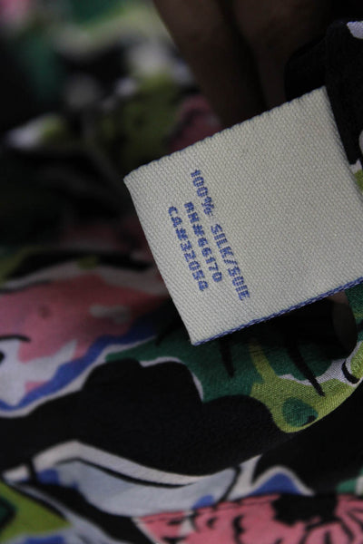 Odille Anthropologie Women Black Floral Silk V-Neck Cap Sleeve Blouse Size 4