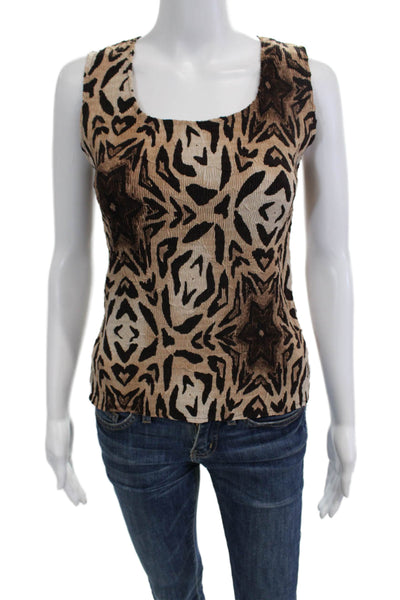Alberto Makali Women Beige Animal Print Cotton Square Neck Tank Size S