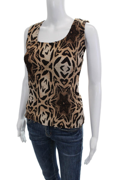 Alberto Makali Women Beige Animal Print Cotton Square Neck Tank Size S