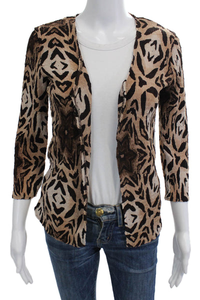 Alberto Makali Womens Beige Animal Print Blazer 3/4 Sleeve Size S