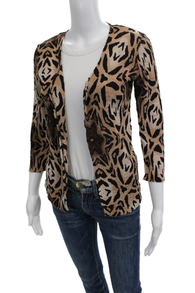 Alberto Makali Womens Beige Animal Print Blazer 3/4 Sleeve Size S
